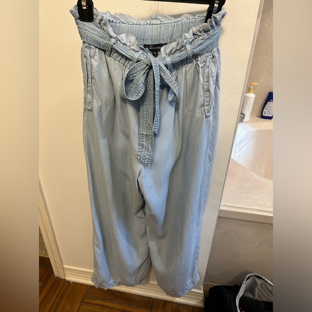 Wishlist Light Blue Flare Linen Jeans with Tie Belt